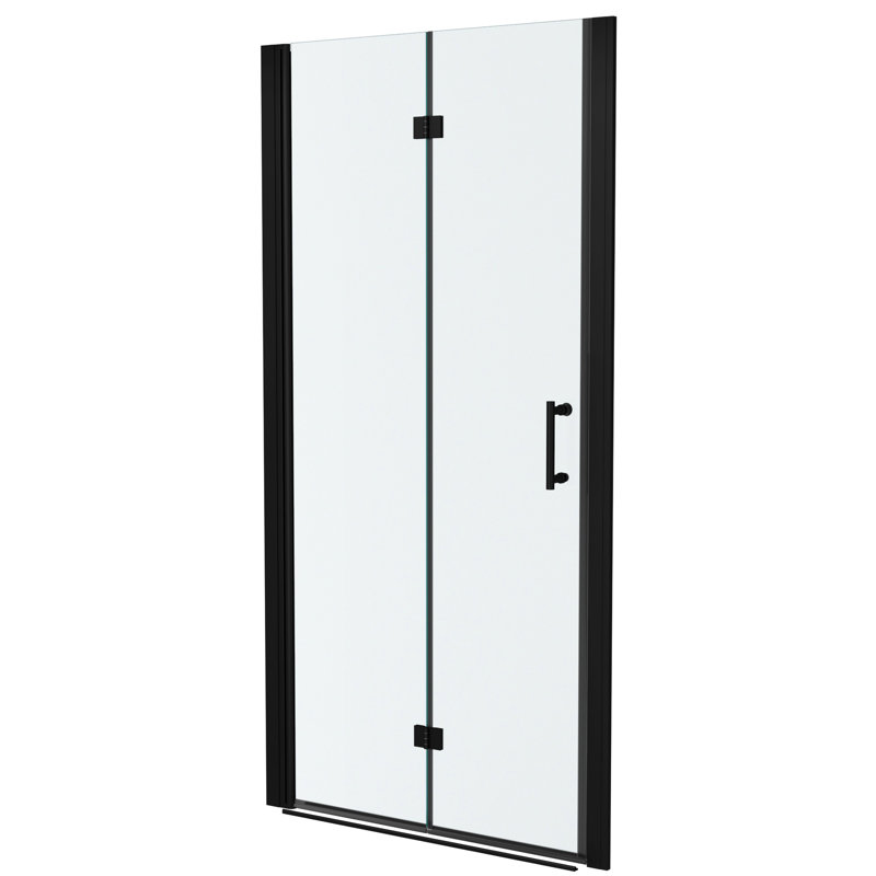 36W X 72H Fold Shower Door With Tempered Glass, Matte Black - Bi Design, 1/4 Inch Thick Clear Water Screen , High Grade Stainless Steel Components, Reversible Installation, 180 Overlapping Rotate