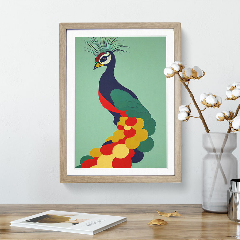 Peacock In Abstract No.7 - Single Picture Frame Print, 46cm H x 34cm W x 2cm D, Oak Framed
