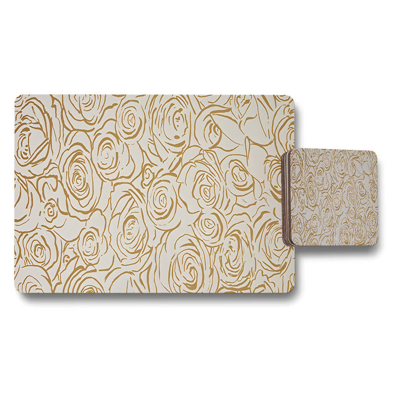Ginkgo Leaf Placemats and Coaster Set in Neutral Beige