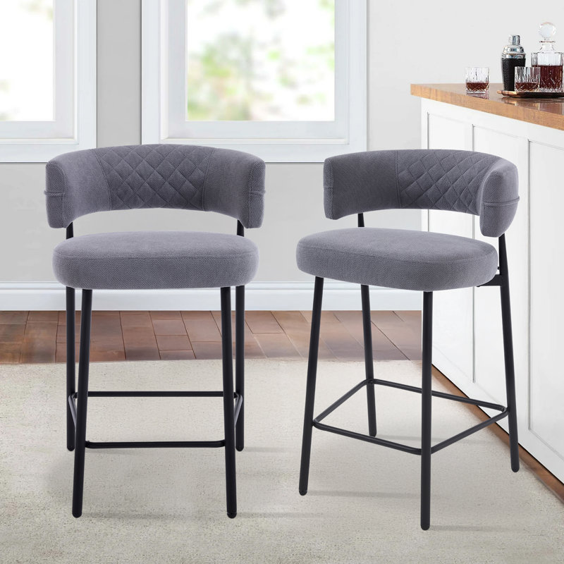 Upholsted Counter&Bar Stool with Metal Frame, 2, Gray