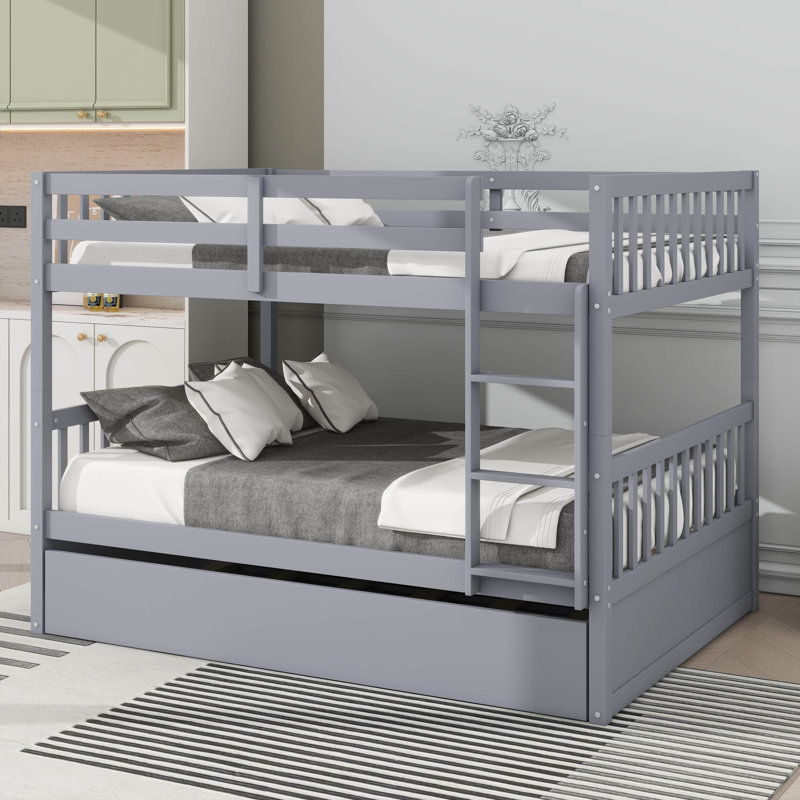 Lit superposé en bois d'hévéa avec lit gigogne escamotable, transformable en deux lits séparés, Gris