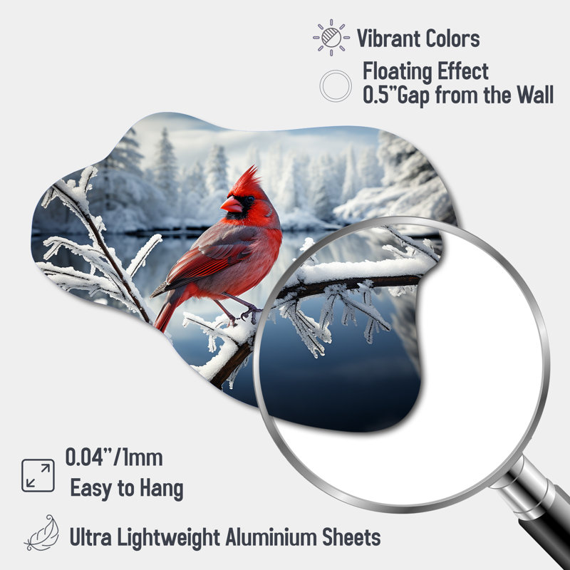 Canada, Canada, oiseau rouge, Winter Wonderland V - art mural en métal Canada nuage, H 22 po x l 30 po