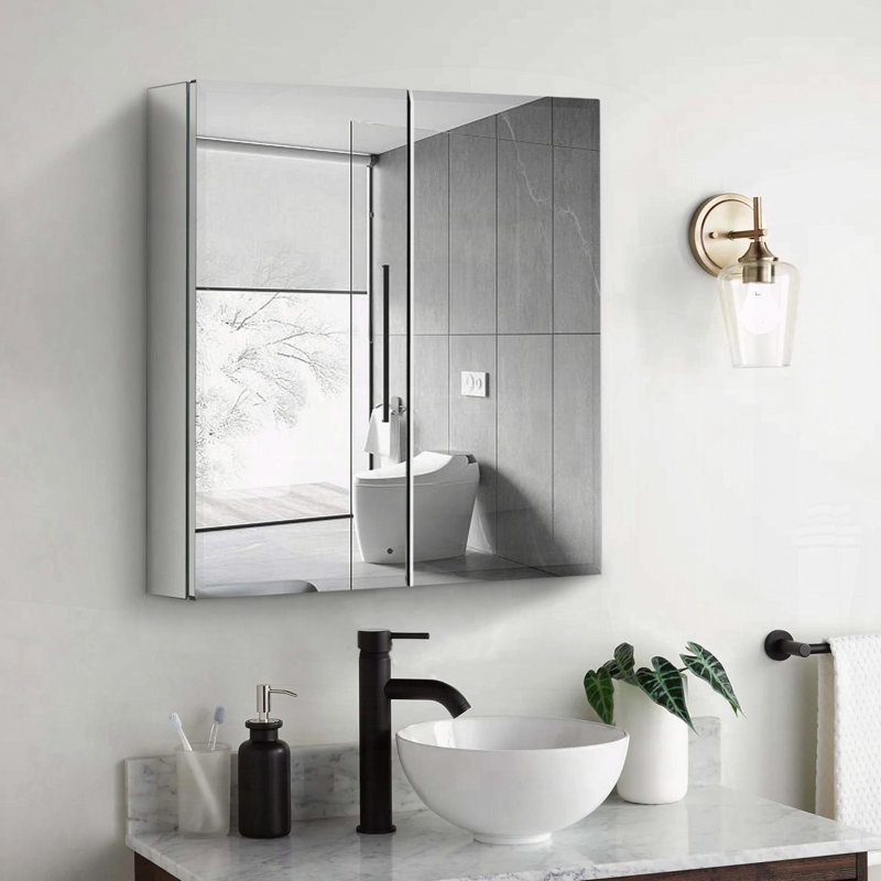 30x26 Inch Double Door Aluminum Medicine Cabinet with Soft-Closing Hinges & Invisible Handle