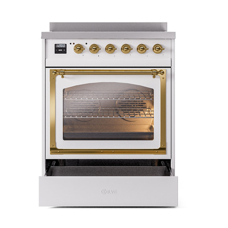 ILVE Nostalgie II Noblesse 30 in Induction Range, White/Brass