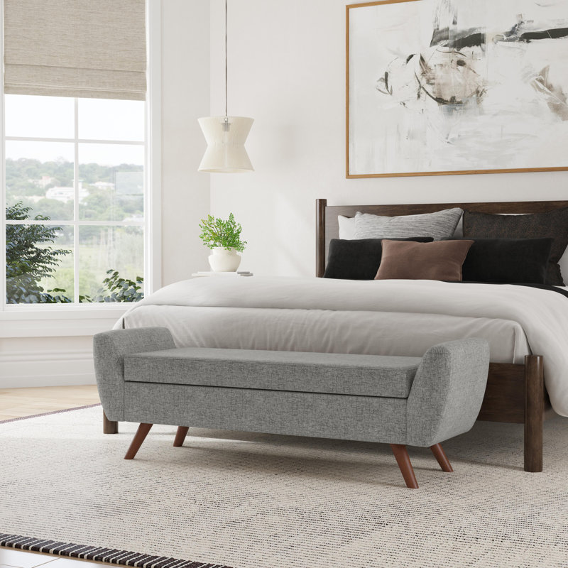 Banc de rangement rembourré Amsi, Gris rocher lunaire