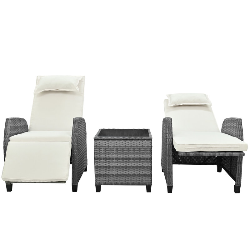 Outdoor Rattan Two-Person Combination With Coffee Table, Adjustable, Suitable For Courtyard, Swimming Pool, Balcony, Beige