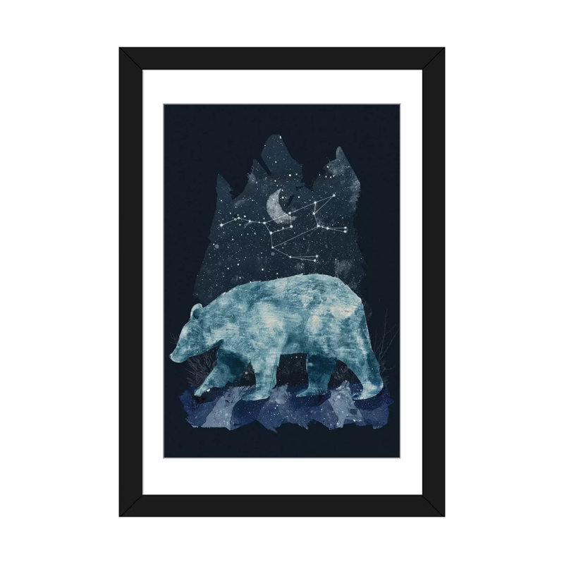 « the great bear », peinture sur toile tendue, H 24 po x l 16 po x P 1 po, Papier d'art encadré noir, Blanc