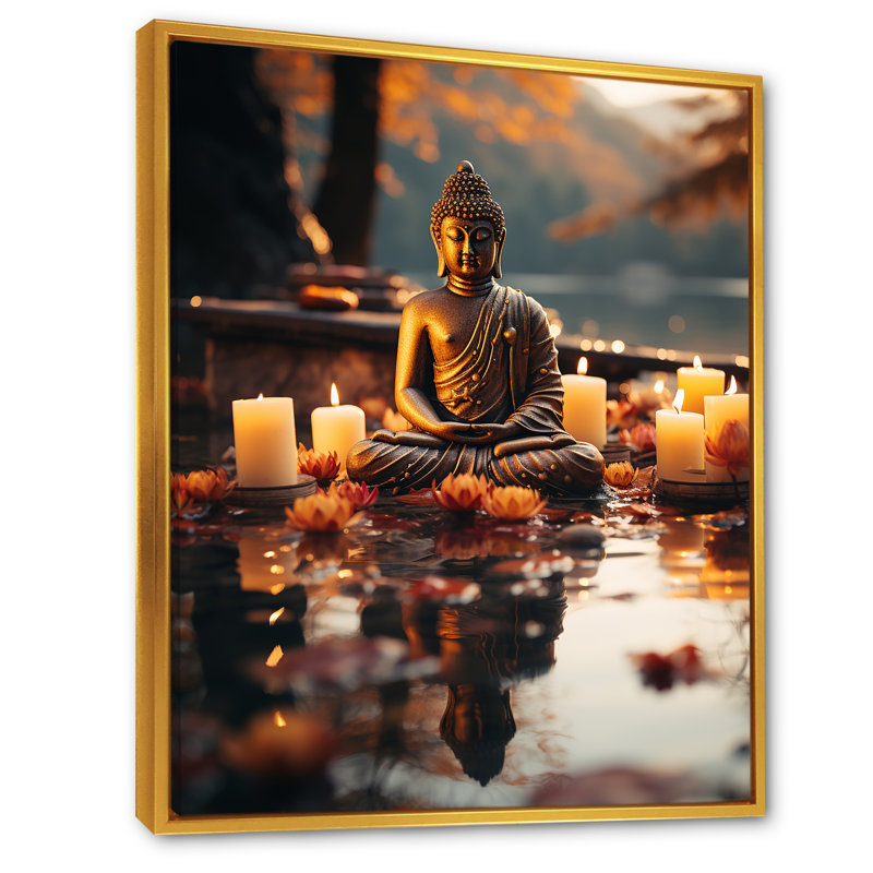 Art zen Bouddha tranquille en méditation VI - Bouddhisme, Cadre flottant doré, H 32 po x l 24 po