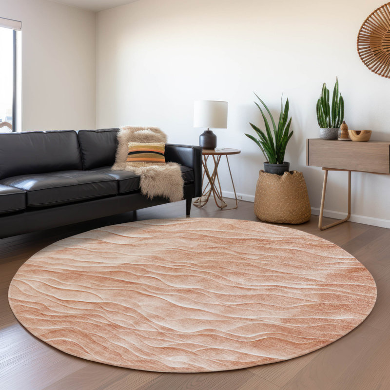 Machine Washable Indoor/Outdoor Claudian ACN1615 Coral Rug, Round 8'