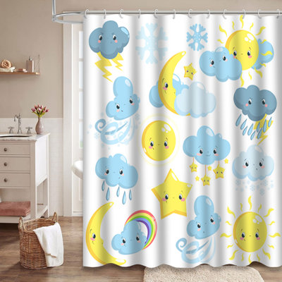 Cute Weather Sun Moon Clouds Baby Shower Curtain with 12 Hooks