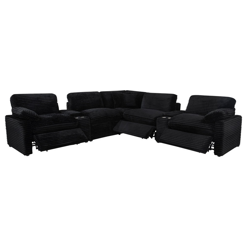 Orton 7-Piece Modular Power Reclining Sectional Black, Black Corduroy