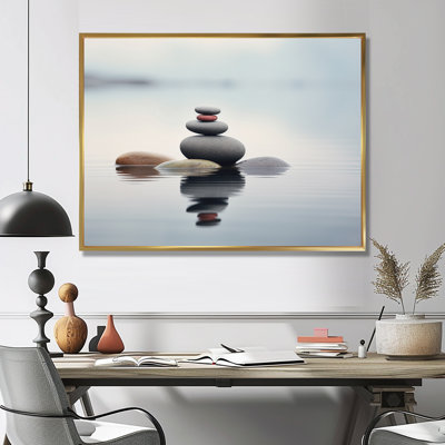 Blue Zen Serenity of Spiritual Stones in Water IV - Spiritual Stone Wall Art For Living Room