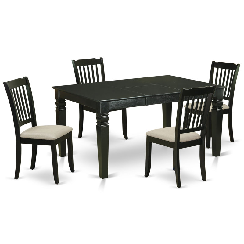 Ensemble de salle à manger 5 pièces comprenant une table de salle à manger rectangulaire avec rallonge papillon et 4 chaises en tissu de lin, noir