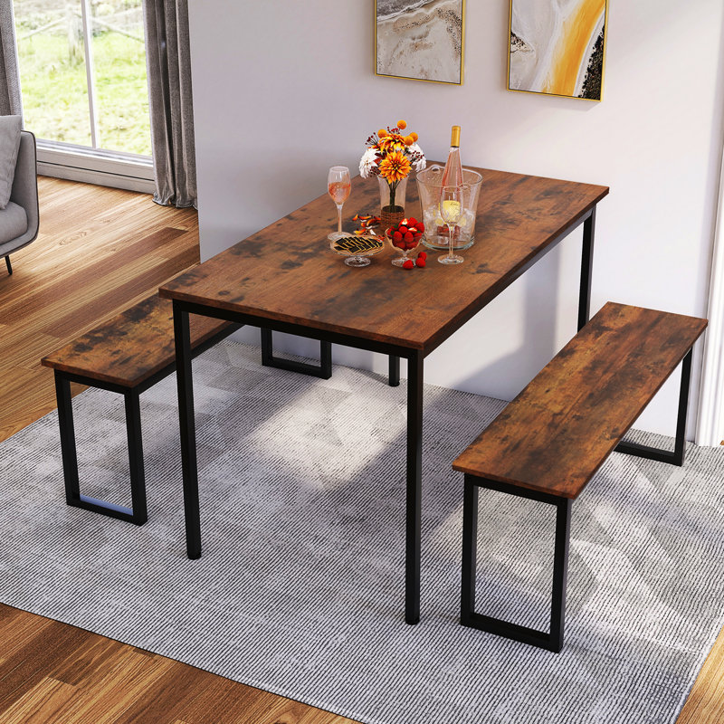 Belen 4 - Person Dining Set, Brown, Brown/Black, Black