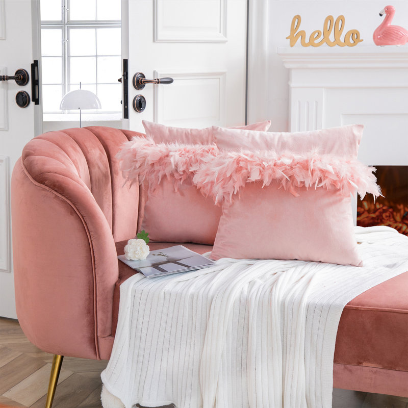Housse de coussin en plumes, H 18 po x l 18 po, Rose clair, Pillow Cover