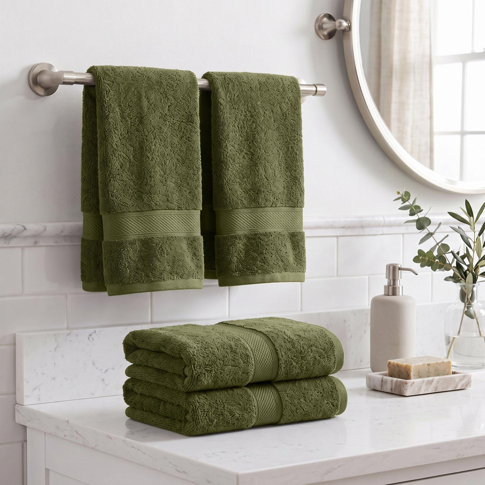 Egyptian Cotton Hand Towels, Forest Green