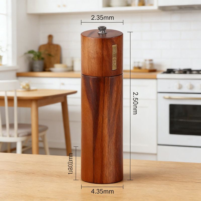 Ensemble de moulins à sel et à poivre en bois d'acacia avec plateau - Moulins manuels réglables de 8 pouces avec noyau de broyage en céramique, conception rechargeable pour la cuisine
