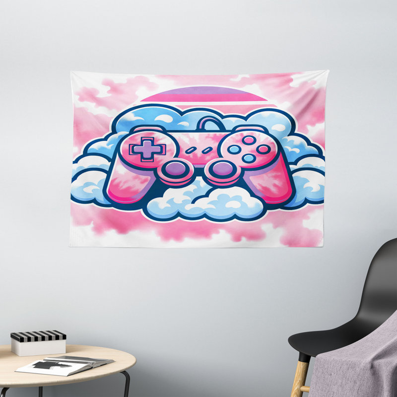 Winston Porter Pink Wall Hanging Tapestry Girly Gamer Concept Controller Purple Pale Blue, H 23 po x l 28 po