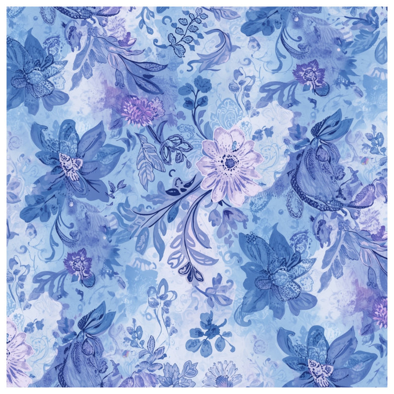 Édredon à motif floral bleu et mauve, Grand lit