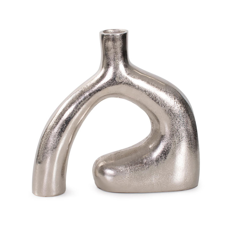 Shirin- Polished Silver Reverse Vase in Cast Aluminum- Short, 9.5" H x 10" W x 3" D