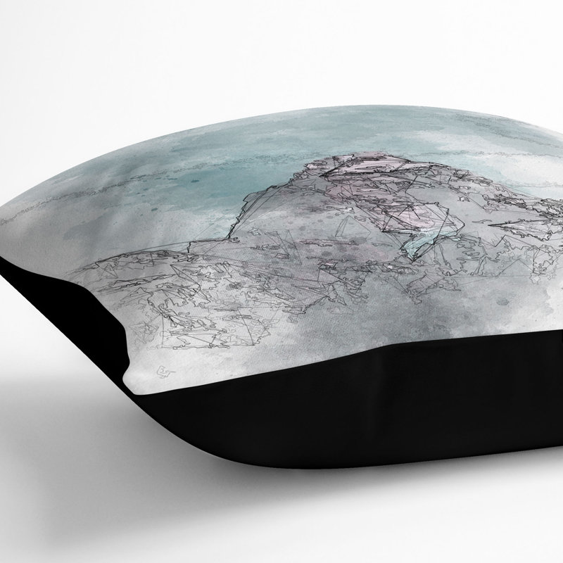 Mountain Peak in Wyoming Sketch Cushion with Filling, Black, 55cm H x 55cm W x 20cm D