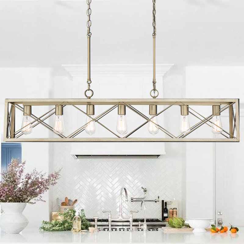 Darlington 7 - Light Kitchen Island Steel Dimmable Chandelier, French Ash, French Ash