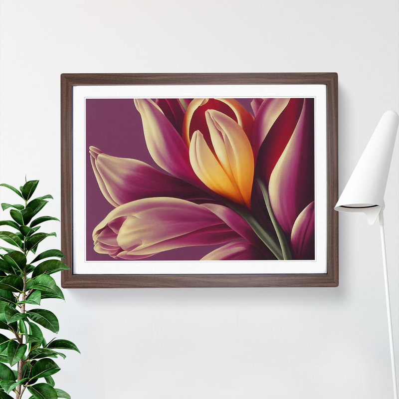 Beaming Flowers - Single Picture Frame Print, Walnut, 34cm H x 46cm W x 2cm D