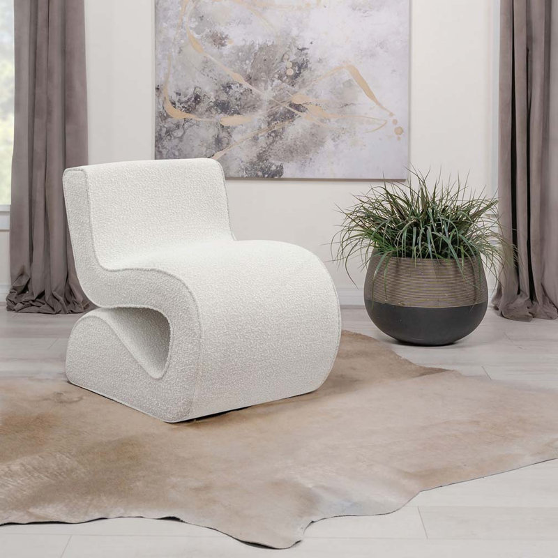 Chaise courbée sans accoudoirs Boucle, Crème, crème