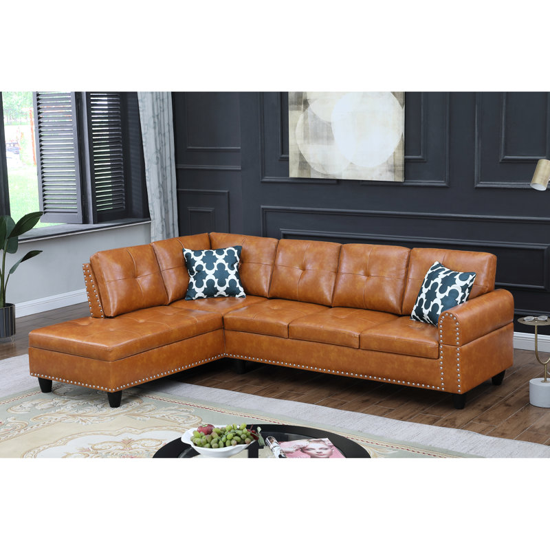 Canapé modulaire en similicuir à 3 places en L, idéal pour regarder des films / jeux, rétractable avec porte-gobelets, deux coussins décoratifs et rangement intérieur, structure en bois massif et en bois d'ingénierie, coussins en mousse, profil bas