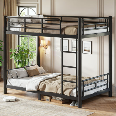 Lit superposé simple TG au-dessus de simple TG pour adolescents et adultes, peu encombrant / sans sommier, tube rond, converti en deux lits, noir