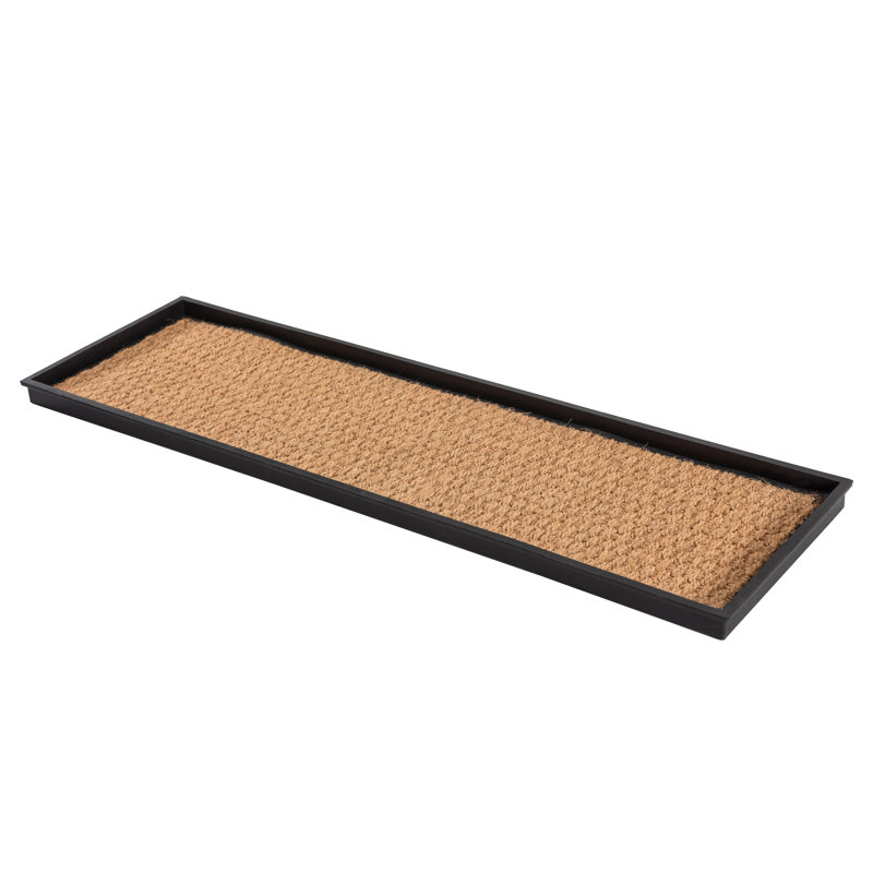Tapis de démarrage écologique en caoutchouc robuste brun clair 14 po x 46 po avec rebords surélevés pour chaussures boueuses, outils de jardinage et articles pour animaux de compagnie - intérieur / extérieur