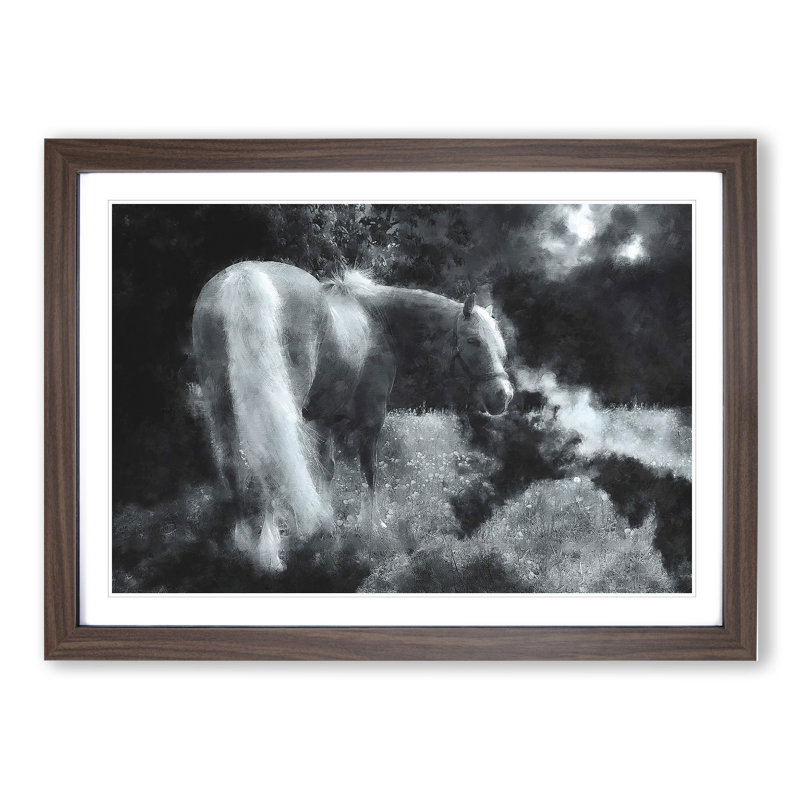 Lone Horse - Picture Frame Graphic Art, Walnut Framed, 27cm H x 36cm W x 2cm D