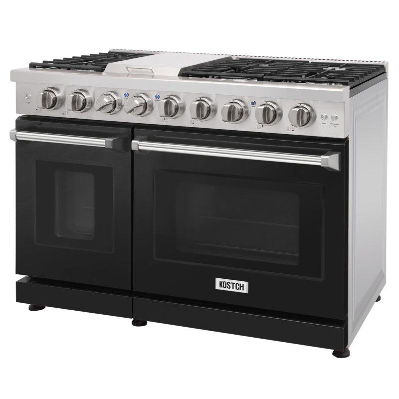 KOSTCH 48" Gas Range with 6 Burners & 1 Griddle Cooktop, Double 4.6 & 2.2 cu. ft. Oven, Black