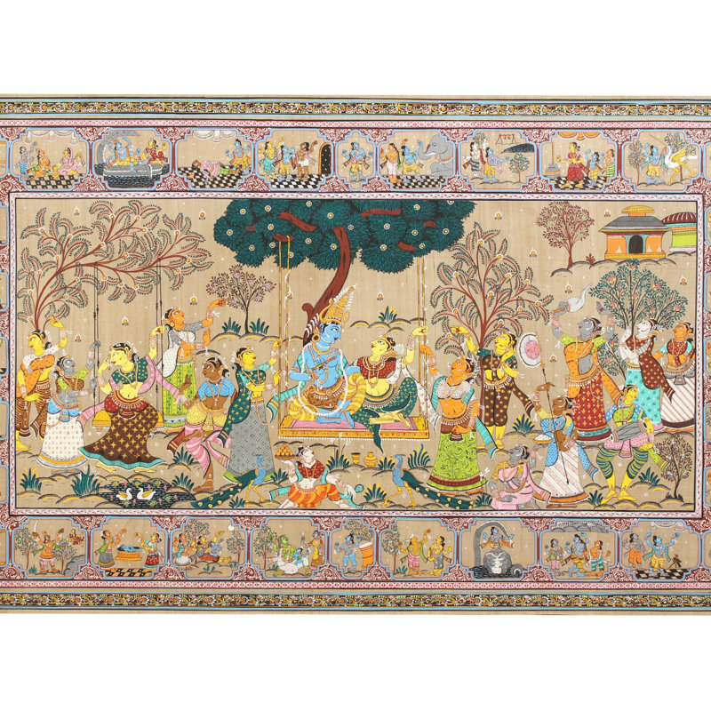 Radha Krishna Raas Leela | Peinture de Patta sur soie de tussar
