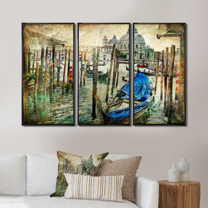 «Beautiful Venice», ensemble de 3 toiles encadrées, Noir, H 28 po x l 36 po x P 1 po