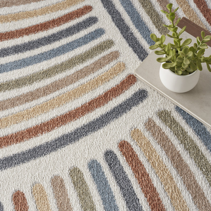 Aramus Machine Washable Abstract Ivory/Multi Rug, Round 7'10"