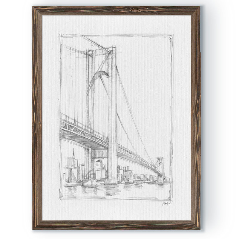 «Suspension Bridge Study I» par Paul Cezanne - reproduction d'art encadrée, H 30 po x l 22 po x P 2 po, Toile encadrée, moka