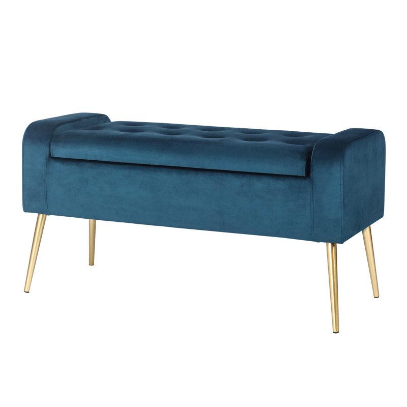 Gigel Fabric Upholstered Storage Bench, Blue