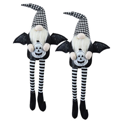 Set of 2 Fabric Sitting Black Gnomes with Wings, Halloween Decor by Bruce