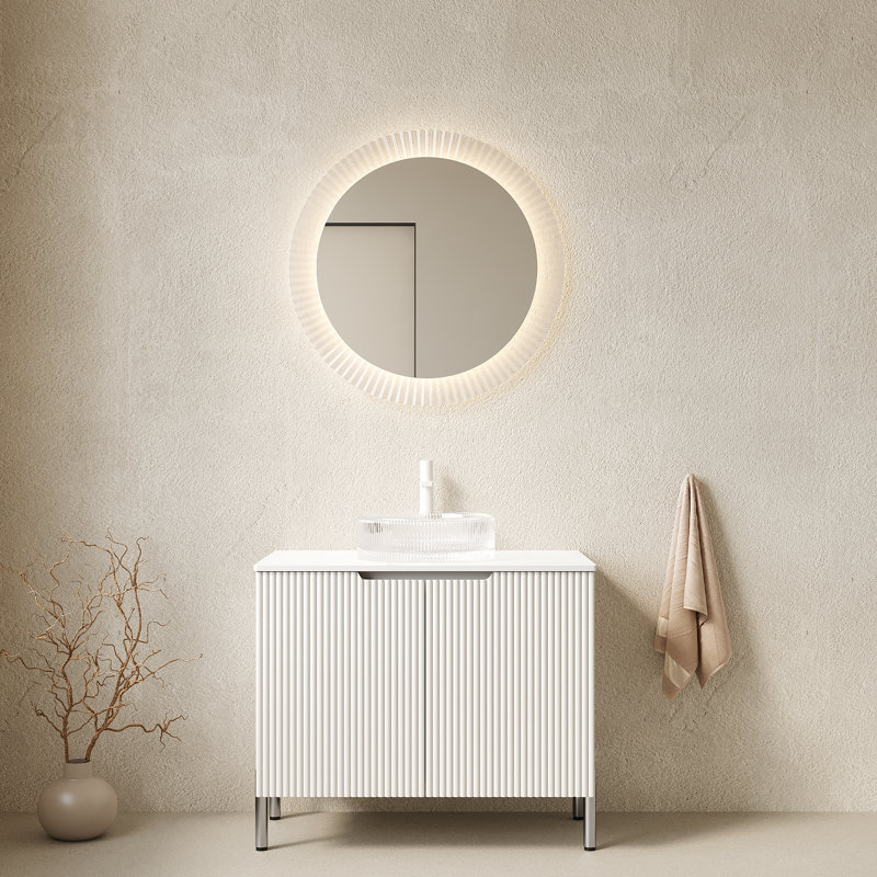 Meuble-lavabo moderne avec rangement, armoire en MDF durable et lavabo en verre pour la salle de bain