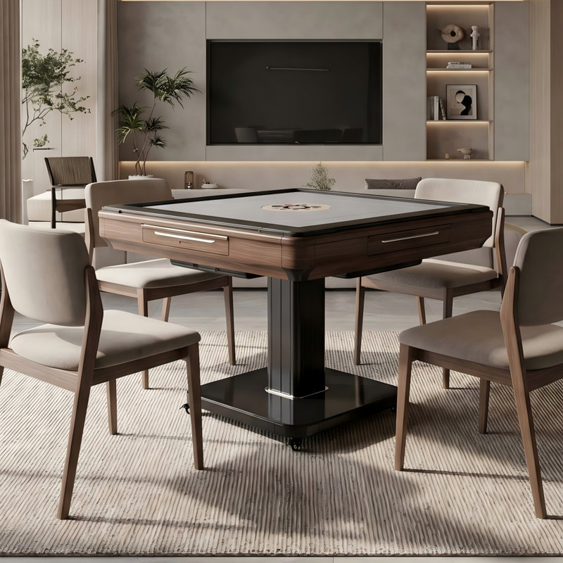 Foldable Ultra-Thin Auto Mahjong Table w/ Wheels, 2 Tile Sets