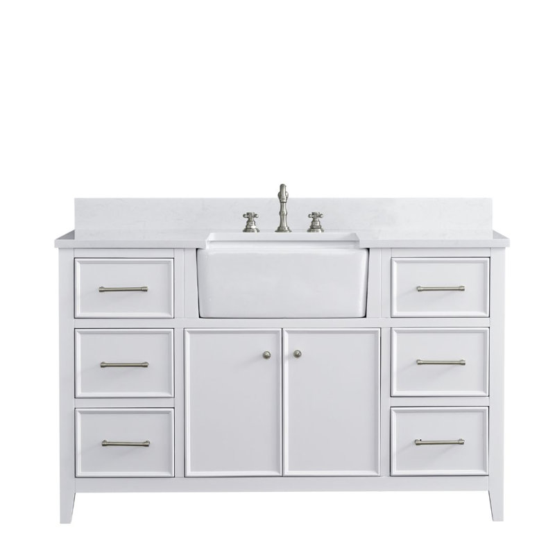 Meuble-lavabo simple 54 po Aisa, Blanc / nickel brossé