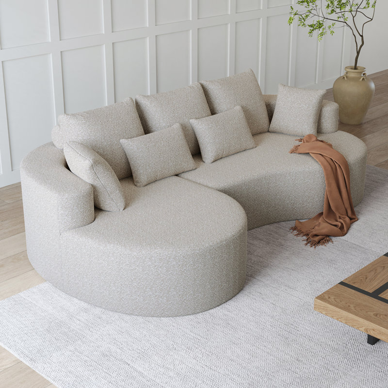 Canapé modulaire courbé sans siège à 4 places avec 7 coussins Chenille, Beige, Orienté à gauche (vu de face)