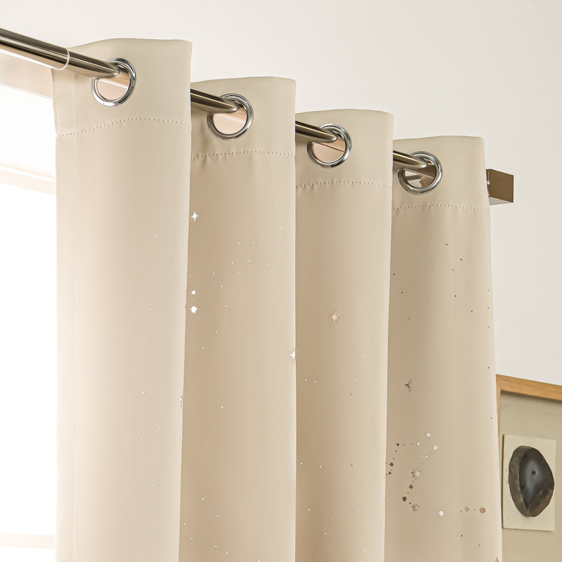 Nicholad Night Sky Laser Punch Room Darkening Curtain Pair, Beige