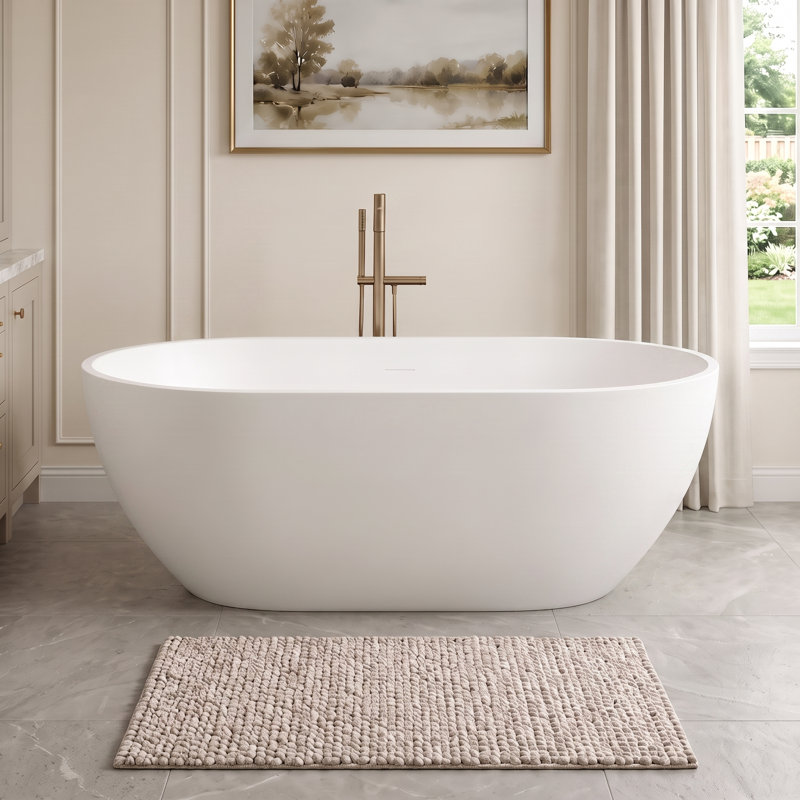 Baignoire autoportante ovale de 63 pouces à surface solide blanc mat