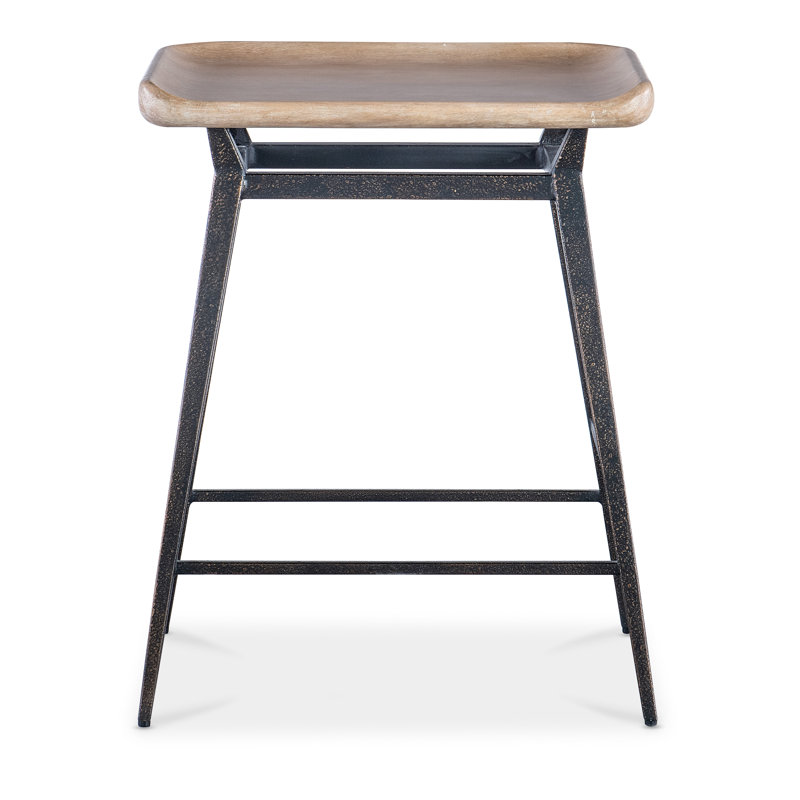 Dune Brown Wood and Metal Backless Stool