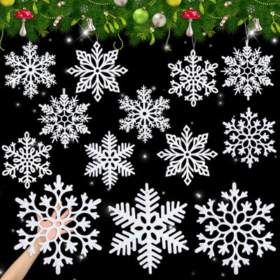 12 Pieces Snowflake Ornaments Plastic Christmas Snowflakes Decorations Glittered Hanging Snowflakes For Christmas Tree Decorations Indoor Outdoor Window Room