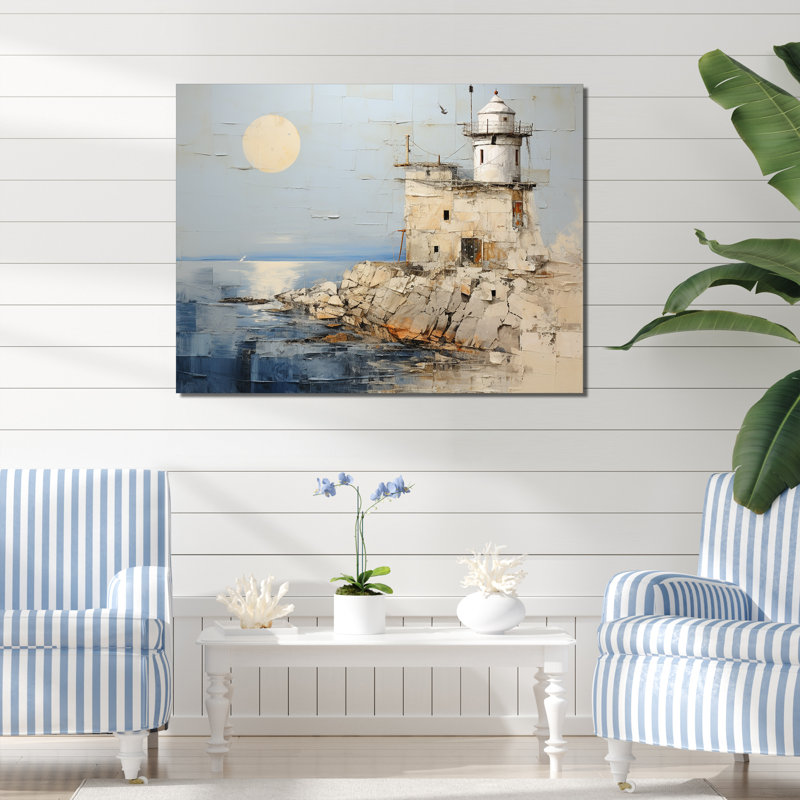 Minimal Gray Light House Horizon - art mural de phare côtier, H 30 po x l 40 po x P 1,5 po, Toile tendue