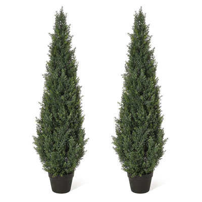 2 arbres artificiels, arbre topiaire en cèdre artificiel Outdor, faux cyprès de 5 pi de hauteur