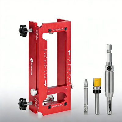 Gabarit de charnière de porte, kit de gabarit de charnière de porte en alliage d'aluminium pour toupie, gabarit de mortaise réglable pour charnières de porte de 2,5 po à 5 po de longueur et d'épaisseur, rayon de 1/4 po, rayon de 5/8 po et coins carrés